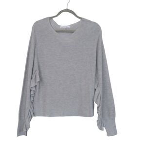John + Jenn Ruffle Sleeves Knit Pullover Sweater In Gray Size M Scoop Neck